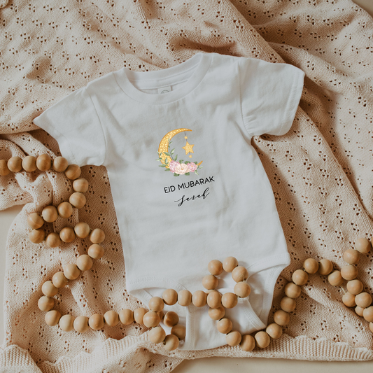 Organic Baby Bodysuit - Eid Floral Moon