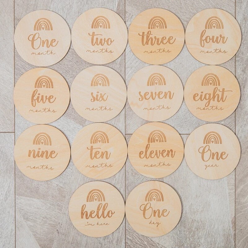 Baby Milestone 14 Piece Wooden Disk Set