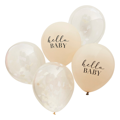 Hello Baby Taupe and Cloud Confetti Baby Shower Balloons