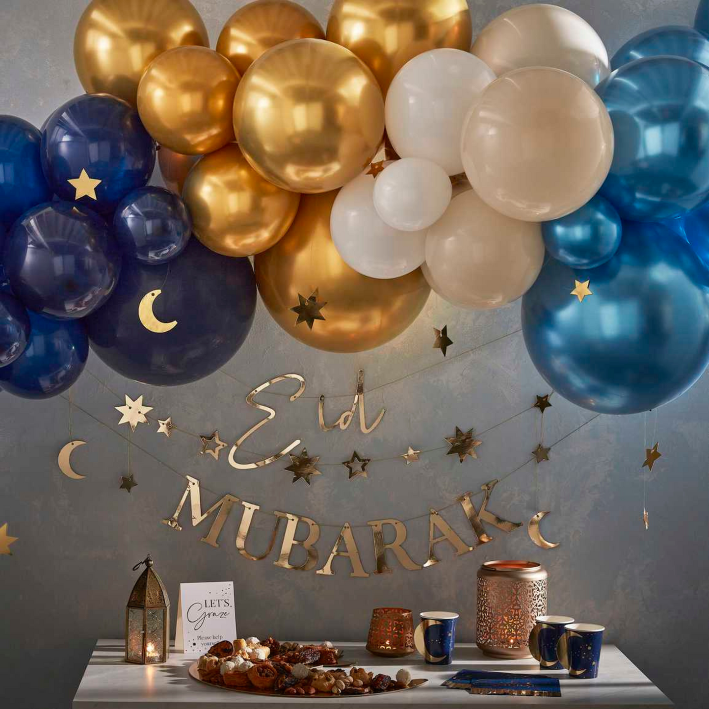 Navy & Gold Pop Out Moon Eid Paper Cups - Pack of 8