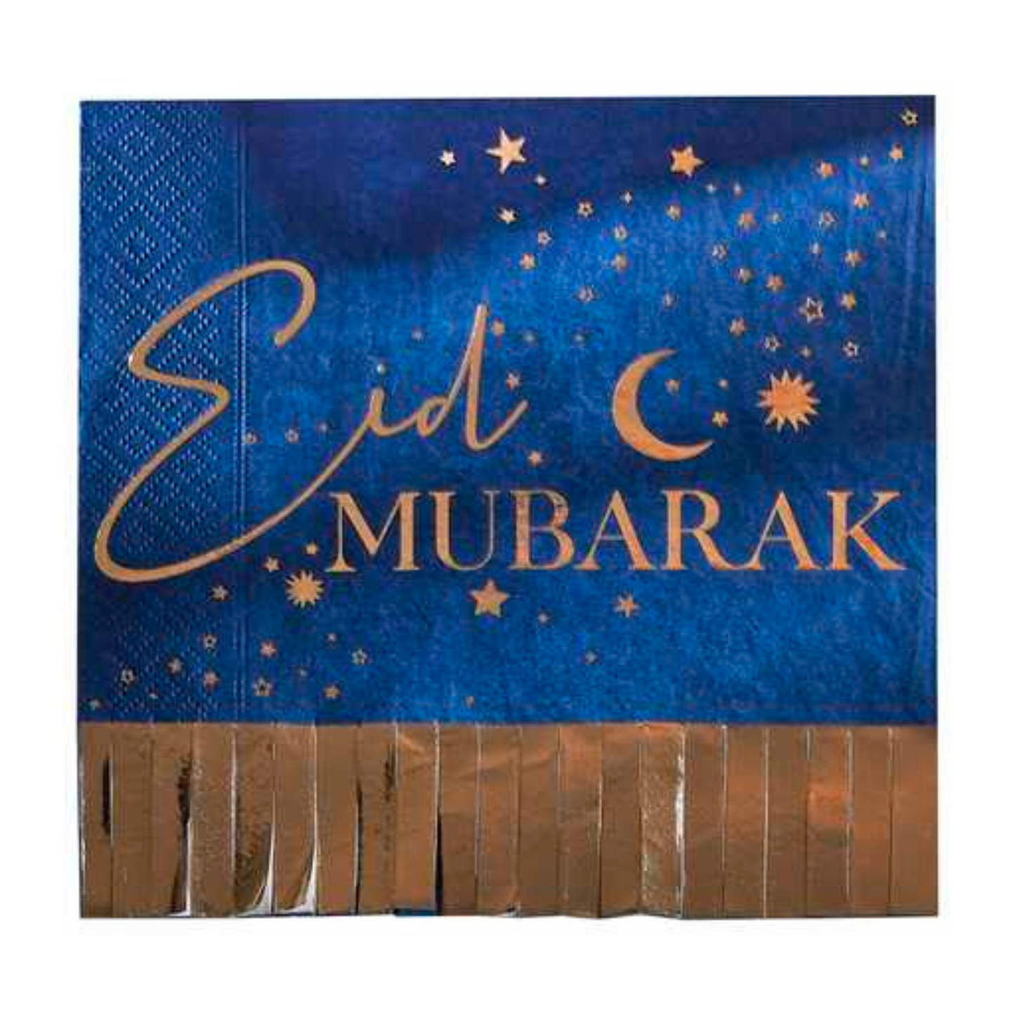 Navy & Gold Eid Mubarak Fringe Napkin - Pack of 16