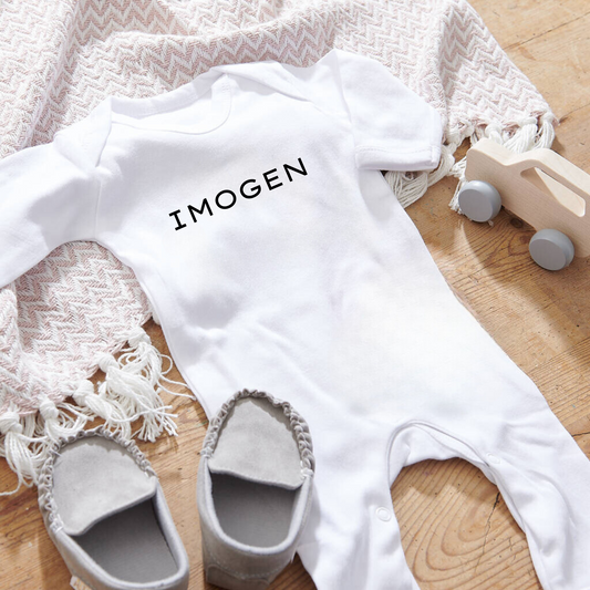 Personalised classic baby romper in colour white