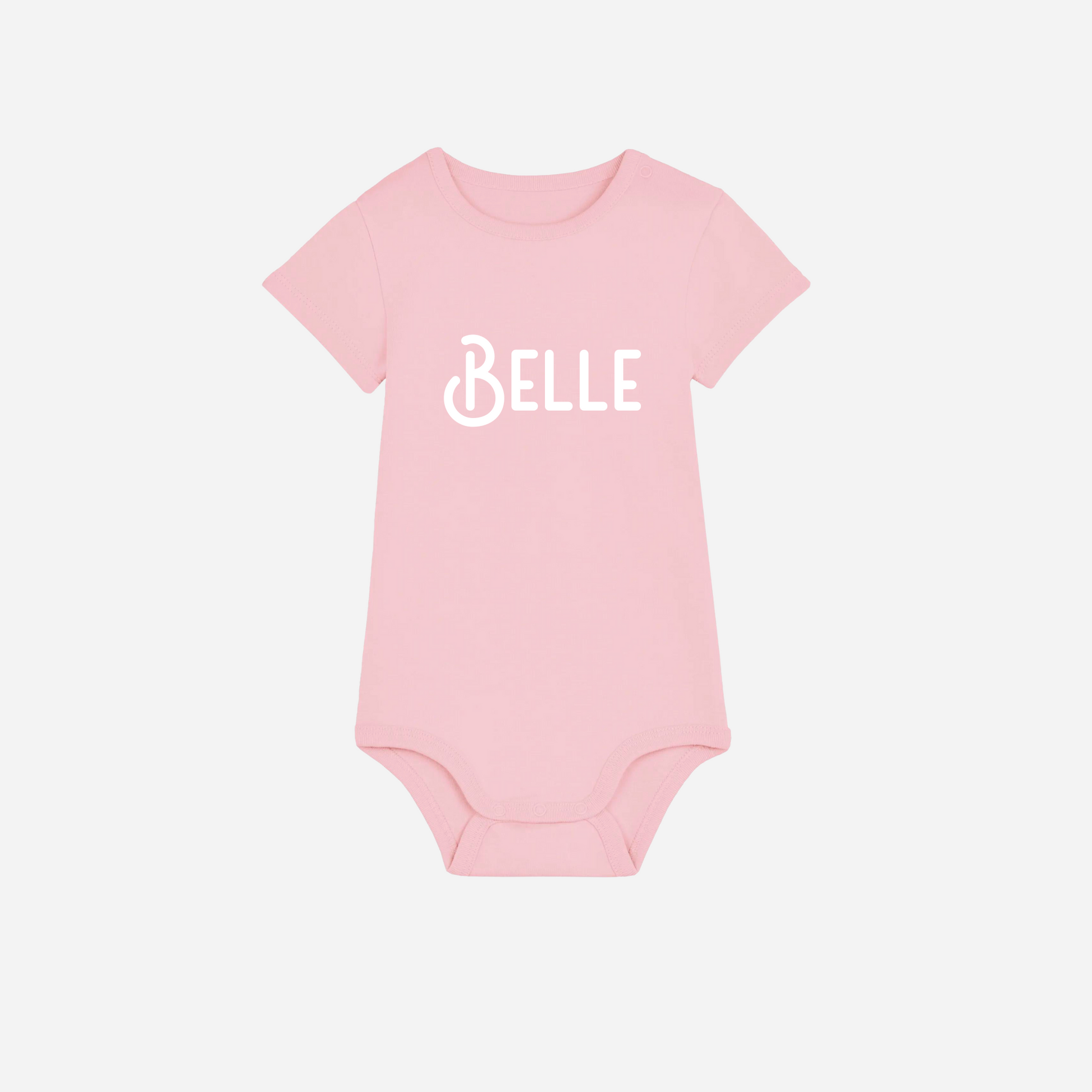 Personalised gots organic baby bodysuit in cotton pink with custom text