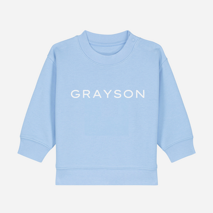 Personalised GOTS organic baby sweatshirt in blue soul