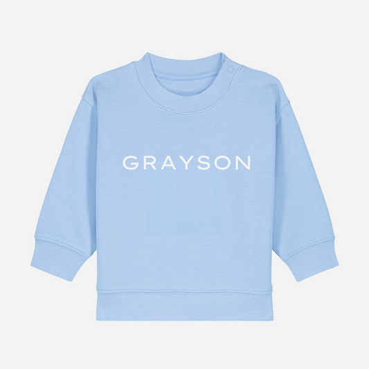 Personalised GOTS organic baby sweatshirt in blue soul