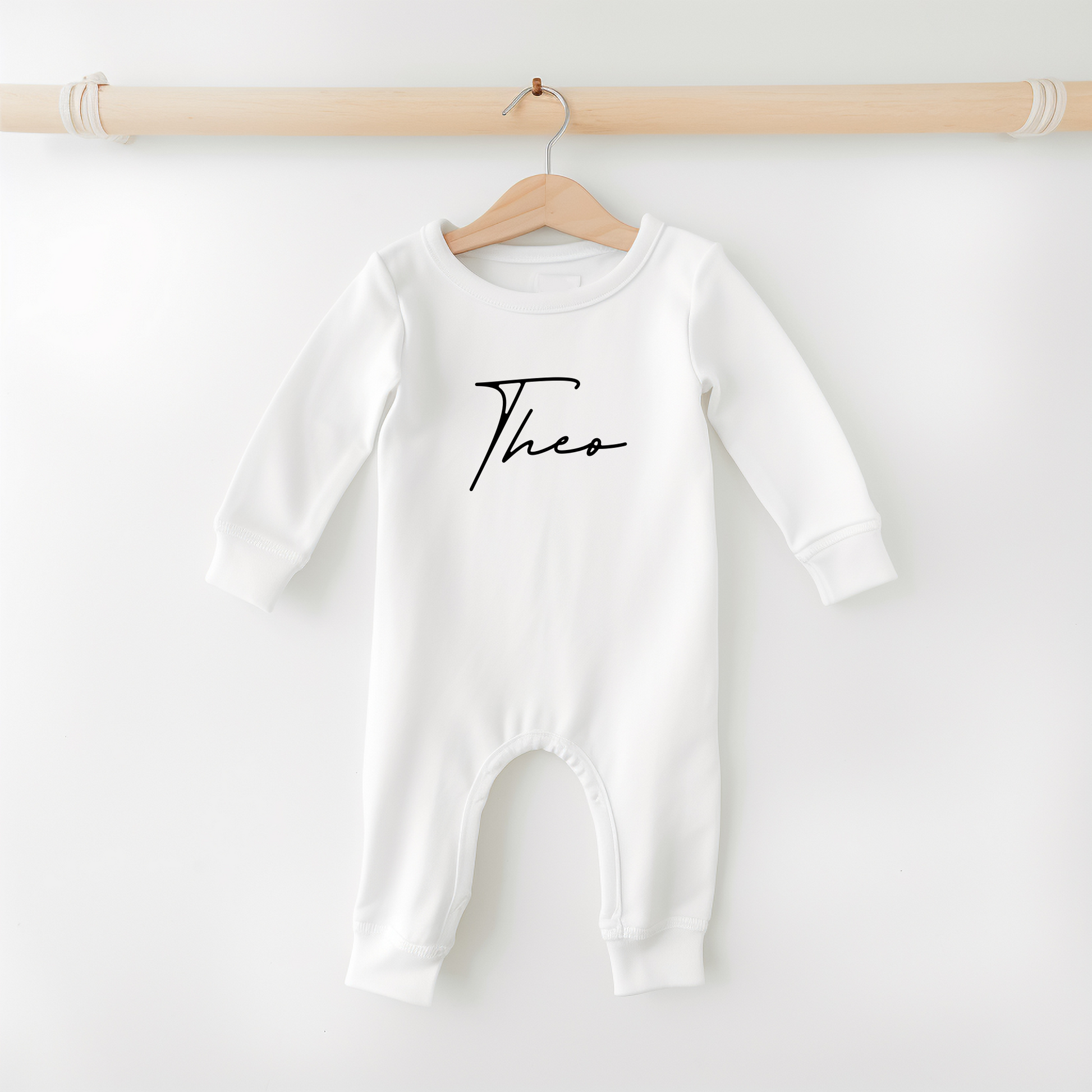 Personalised organic baby romper in colour white