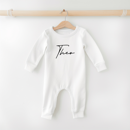 Personalised organic baby romper in colour white