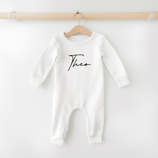 Personalised organic baby romper in colour white