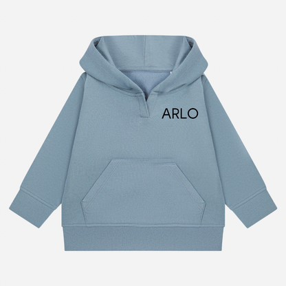 Personalised sustainable baby and kids hoodie in stone blue